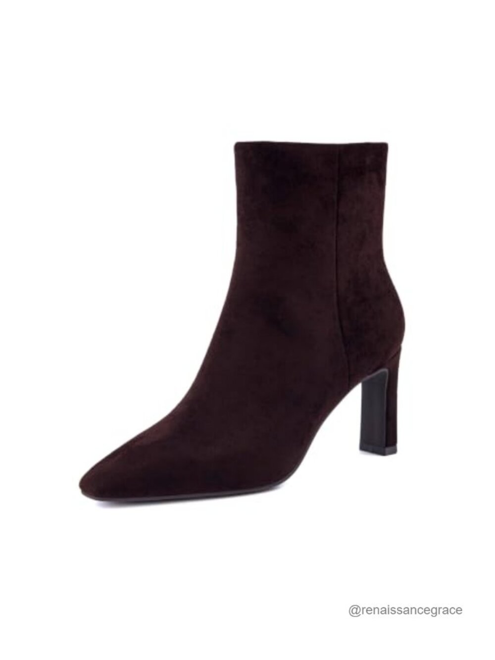 Vegan Suede Square Toe Mid Block Heel Ankle Boots for Women